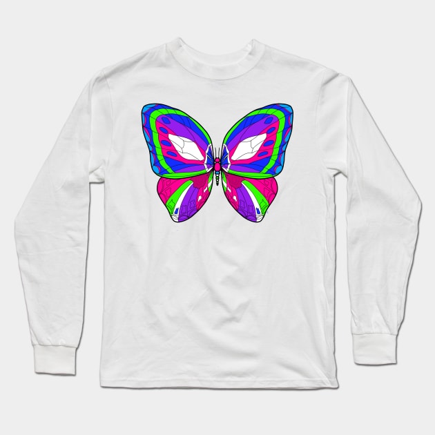 80s Retro Electric Blue Butterfly Long Sleeve T-Shirt by pbDazzler23